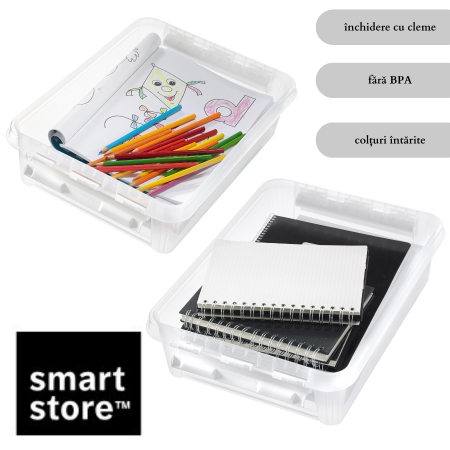 Cutie depozitare si organizare, cu capac, SmartStore Home 14, Plastic fara BPA, Transparent, 40x30x11 cm [8]