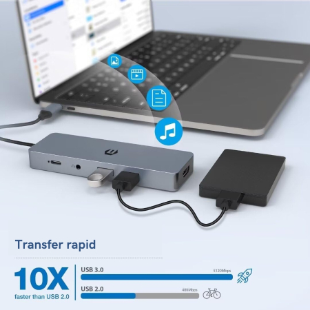 Docking Station OOTDAY Hub 10-in-1, USB-C, PD 100W, HDMI 4K, USB 3.0, SD/TF, Audio, Compatibil Laptop USB-C, MacBook Pro/Air, Chromebook, ThinkPad [6]