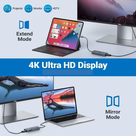 Docking Station OOTDAY Hub 10-in-1, USB-C, PD 100W, HDMI 4K, USB 3.0, SD/TF, Audio, Compatibil Laptop USB-C, MacBook Pro/Air, Chromebook, ThinkPad [3]