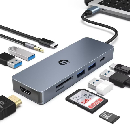 Accesorii IT - Docking Station OOTDAY Hub 10-in-1, USB-C, PD 100W, HDMI 4K, USB 3.0, SD/TF, Audio, Compatibil Laptop USB-C, MacBook Pro/Air, Chromebook, ThinkPad