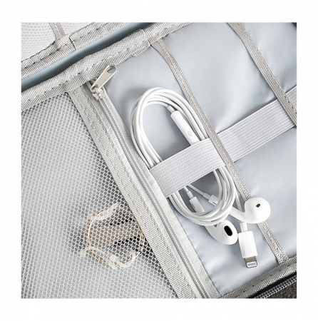 Geanta organizatoare pentru cabluri, incarcatoare, casti, accesorii electronice, carduri de memorie, cu curele elastice de prindere., Gri, 24x17x3 cm [5]
