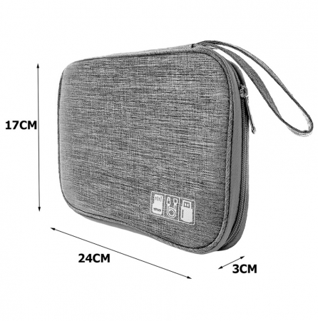 Geanta organizatoare pentru cabluri, incarcatoare, casti, accesorii electronice, carduri de memorie, cu curele elastice de prindere., Gri, 24x17x3 cm [1]
