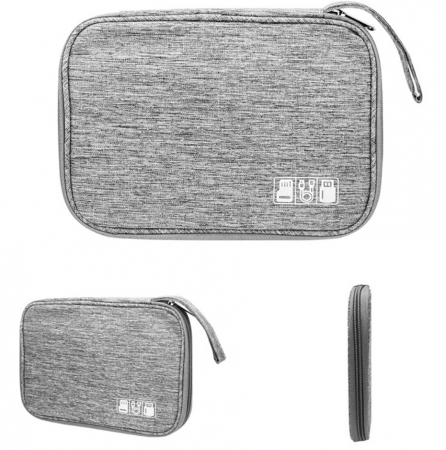 Geanta organizatoare pentru cabluri, incarcatoare, casti, accesorii electronice, carduri de memorie, cu curele elastice de prindere., Gri, 24x17x3 cm [3]