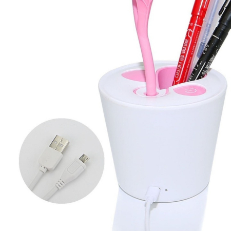 Lampa de birou Led, incarcare USB, , multifunctionala, flexibila 360°, cu suport pixuri, 3 moduri de lumina, Roz, 41 cm [3]