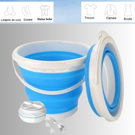 Mini masina de spalat rufe portabila, pentru calatorii, drumetii si vacanta, turbina ultrasonic 24W, cablu alimentare USB, 10L [5]