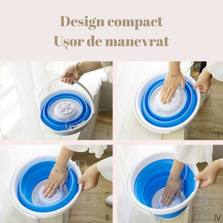 Mini masina de spalat rufe portabila, pentru calatorii, drumetii si vacanta, turbina ultrasonic 24W, cablu alimentare USB, 10L [1]