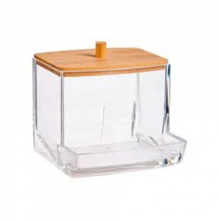 Organizator betisoare urechi, transparent, capac bambus, 9x6,5x8 cm [5]