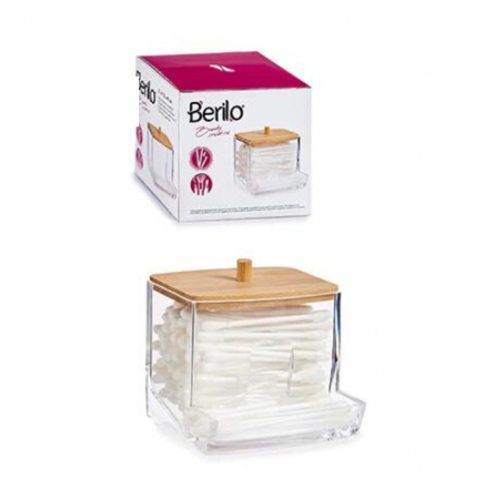 Promotii - Organizator betisoare urechi, transparent, capac bambus, 9x6,5x8 cm
