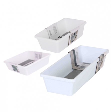 Organizare si Depozitare - Organizator modular pentru sertar, cu 3 compartimente antiderapante, alb, dimensiuni diferite, 17x9.5cm, 24.5x9.5cm, 17x17cm