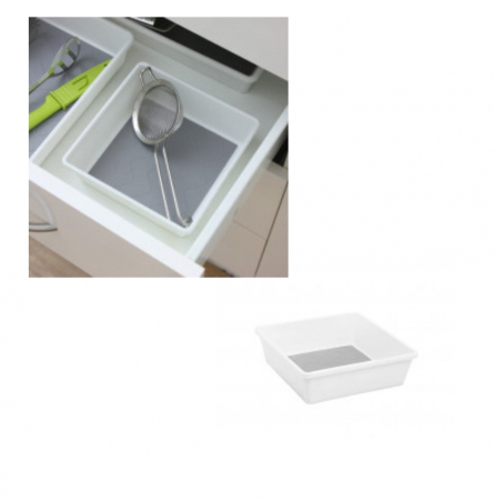 Organizator modular pentru sertar, cu 3 compartimente antiderapante, alb, dimensiuni diferite, 17x9.5cm, 24.5x9.5cm, 17x17cm [4]