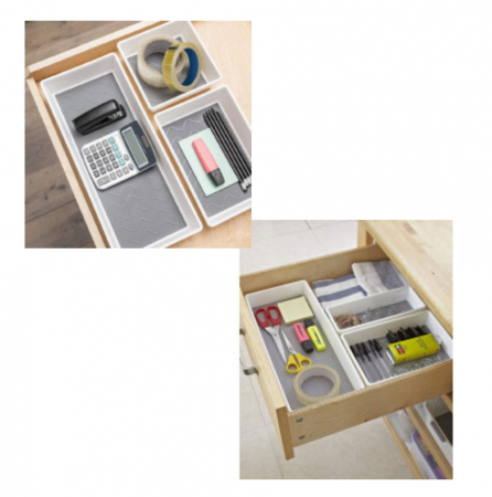 Organizator modular pentru sertar, cu 3 compartimente antiderapante, alb, dimensiuni diferite, 17x9.5cm, 24.5x9.5cm, 17x17cm [2]