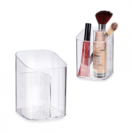 Organizator pentru depozitare produse cosmetice si manichiura, 3 compartimente, plastic, transparent, 8.3x8.3x11.3 cm [1]