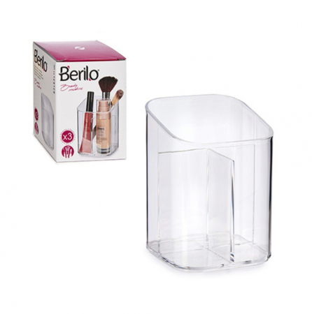 Organizare si Depozitare - Organizator pentru depozitare produse cosmetice si manichiura, 3 compartimente, plastic, transparent, 8.3x8.3x11.3 cm