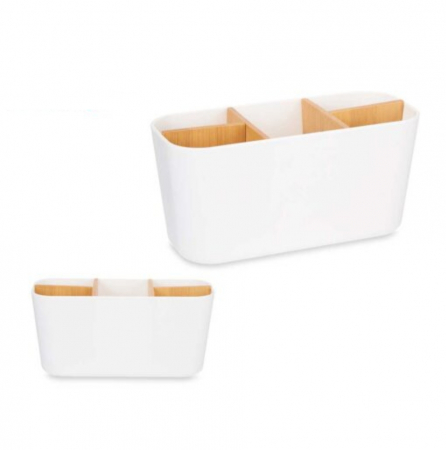 Organizator periute dinti, depozitare accesorii si produse cosmetice, 5 compartimente, separatoare bambus, 9x21x10 cm [2]