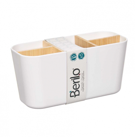 Organizare si Depozitare - Organizator periute dinti, depozitare accesorii si produse cosmetice, 5 compartimente, separatoare bambus, 9x21x10 cm