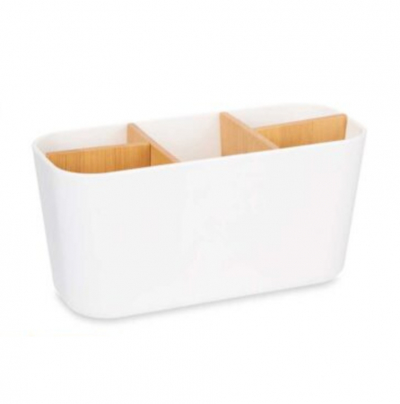 Organizator periute dinti, depozitare accesorii si produse cosmetice, 5 compartimente, separatoare bambus, 9x21x10 cm [1]