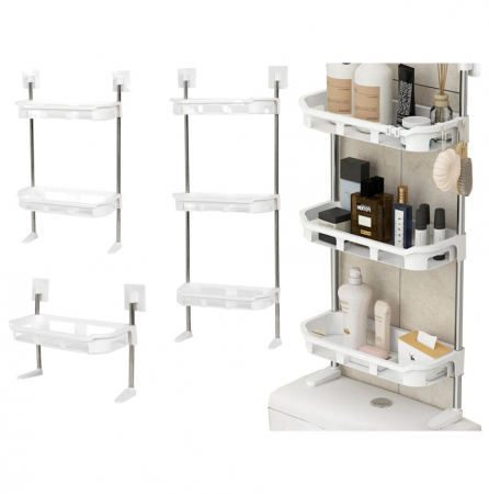 Raft depozitare pentru baie, multifunctional cu 3 polite, suspendabil, Alb, 84x34 cm [2]
