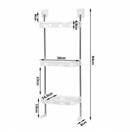 Raft depozitare pentru baie, multifunctional cu 3 polite, suspendabil, Alb, 84x34 cm [3]