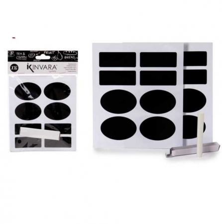 Cutii Alimentare - Set 16 Etichete Negre Autoadezive cu Creta pentru Caserole si Borcane
