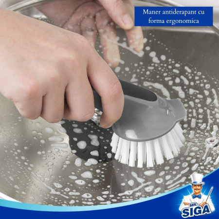 Set 2 Perii vase cu racleta MS.SIGA, pentru curatarea oalelor, tigailor, chiuvetei sau suprafete din bucatarie, Gri, 15 cm [2]