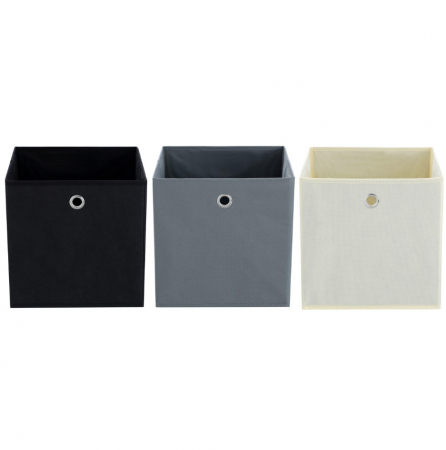 Set 3 Cutii depozitare si organizare, pliabile, tip cub, material textil, alb/negru/gri, 30x30x30cm [2]