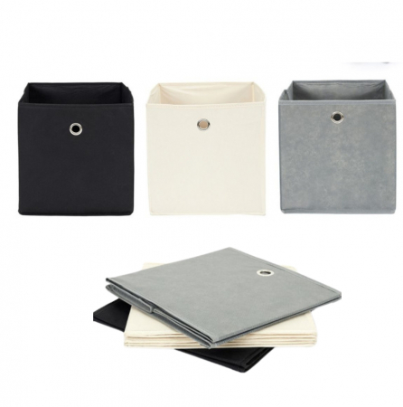 Set 3 Cutii depozitare si organizare, pliabile, tip cub, material textil, alb/negru/gri, 30x30x30cm [8]