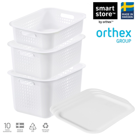 Promotii - Set 3 cutii SmartStore Recycled, Alb, dimensiuni diferite, cu capac