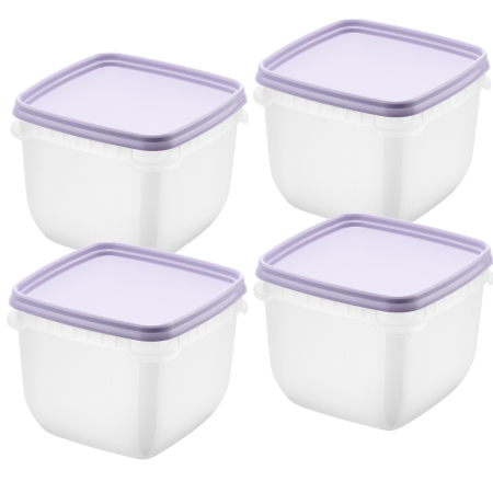 Cutii Alimentare - Set 4 caserole cu capac, depozitare alimente, Freez SmartStore, 0.75L, compatibila cu cuptorul microunde si congelator, capac ermetic
