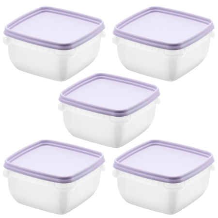 Cutii Alimentare - Set 5 caserole cu capac, depozitare alimente, Freez SmartStore, 0.5L, compatibila cu cuptorul microunde si congelator, capac ermetic