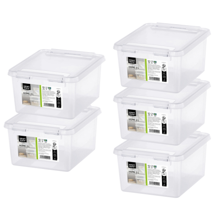 Cutii depozitare - Set 5 Cutii cu capac 2 L, SmartStore Home2, 21x17x11 cm