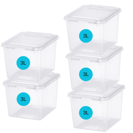 Cutii depozitare - Set 5 Cutii cu capac 3 L, SmartStore Home3, 21x17x15 cm
