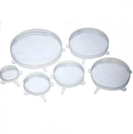 Set 6 Capace flexibile din Silicon, reutilizabile, extensibile, capac pentru vase/recipiente, transparente, diferite dimensiuni [6]