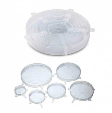 Set 6 Capace flexibile din Silicon, reutilizabile, extensibile, capac pentru vase/recipiente, transparente, diferite dimensiuni [5]