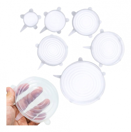 Set 6 Capace flexibile din Silicon, reutilizabile, extensibile, capac pentru vase/recipiente, transparente, diferite dimensiuni [2]