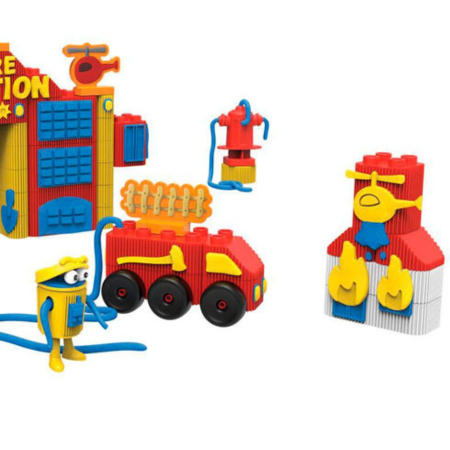 Set de joaca PLAY-DOH Blocks, Constructie Statie Pompieri, 64 piese, 3 ani+, Multicolor [6]