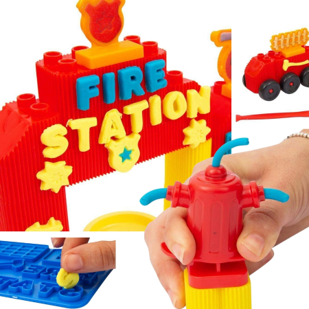 Set de joaca PLAY-DOH Blocks, Constructie Statie Pompieri, 64 piese, 3 ani+, Multicolor [5]