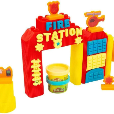 Set de joaca PLAY-DOH Blocks, Constructie Statie Pompieri, 64 piese, 3 ani+, Multicolor [3]