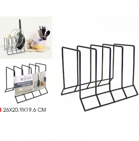 Promotii - Suport metalic pentru Organizare si Depozitare capace, tigai, oale, farfurii si tocatoare de bucatarie, Negru, 21x19.6x26 cm
