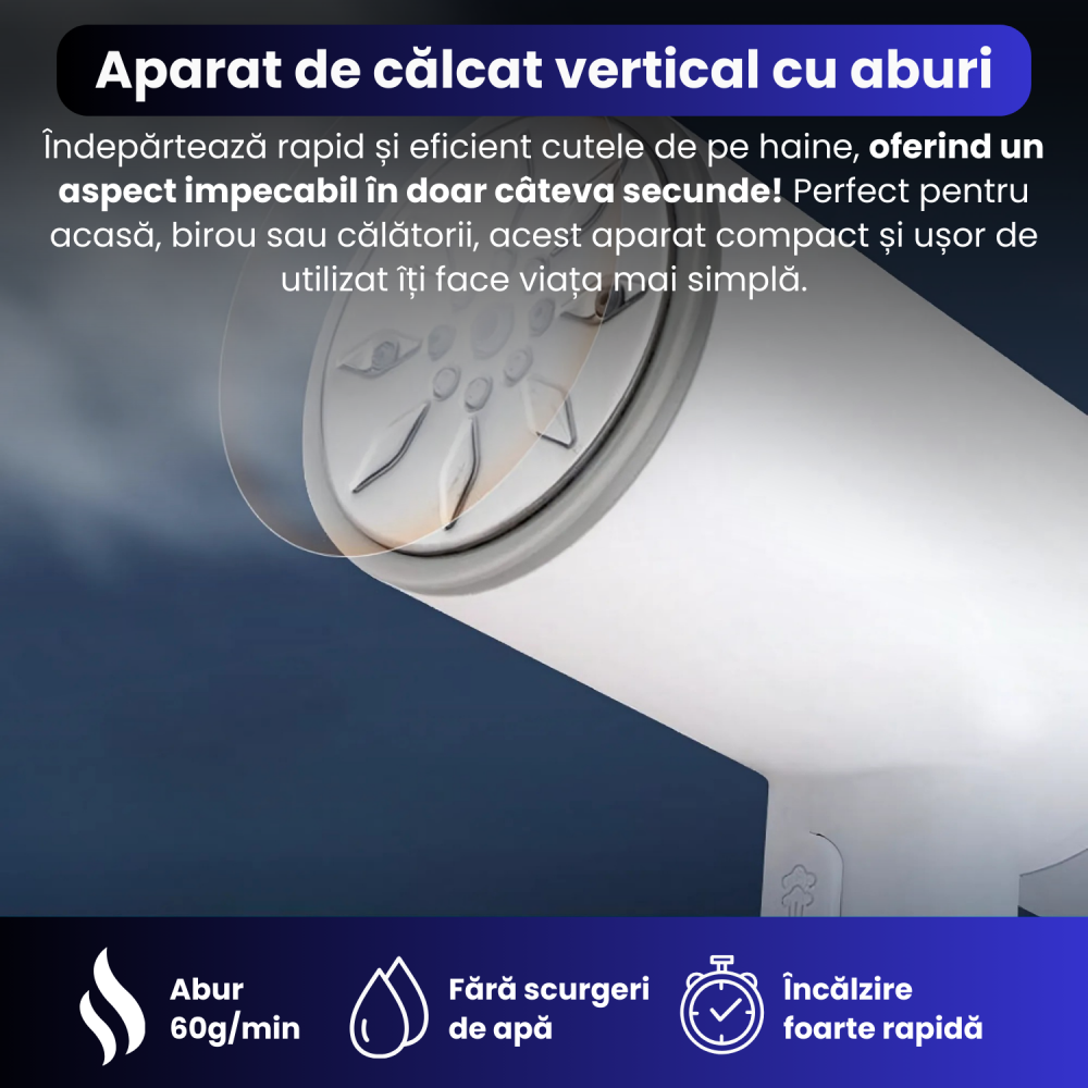 Aparat de Calcat Vertical cu Aburi, Putere 1200W, Fier de Calcat Portabil, Pliabil, Rezervor Detasabil 200ml, Suport de Perete Inclus, Incalzire Rapida in 20s, Tehnologie Anti-Scurgere, Abur 60g/min [2]