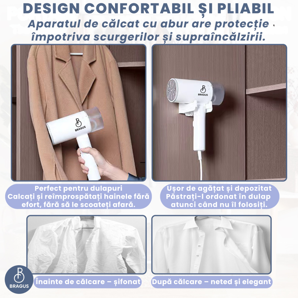 Aparat de Calcat Vertical cu Aburi, Putere 1200W, Fier de Calcat Portabil, Pliabil, Rezervor Detasabil 200ml, Suport de Perete Inclus, Incalzire Rapida in 20s, Tehnologie Anti-Scurgere, Abur 60g/min [5]