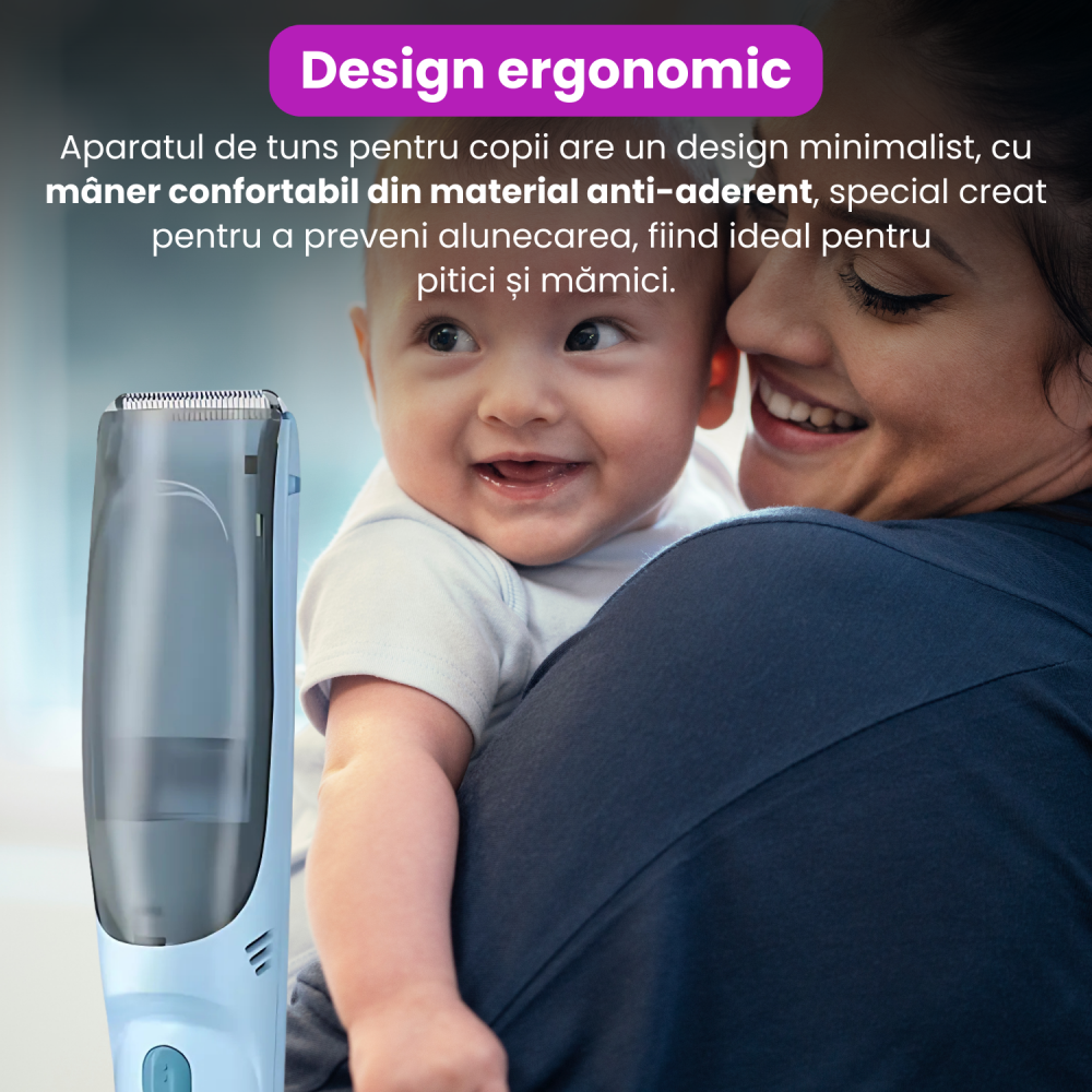 Aparat de Tuns pentru Bebelusi, Copii si Adulti, BRAGUS, 600mAh, 2 Trepte de Viteza, 2 Motoare Silentioase, Functie de Aspirare a Parului, Rezistent la Apa IPX7, Reincarcabil USB, 3 Piepteni Inclusi [6]