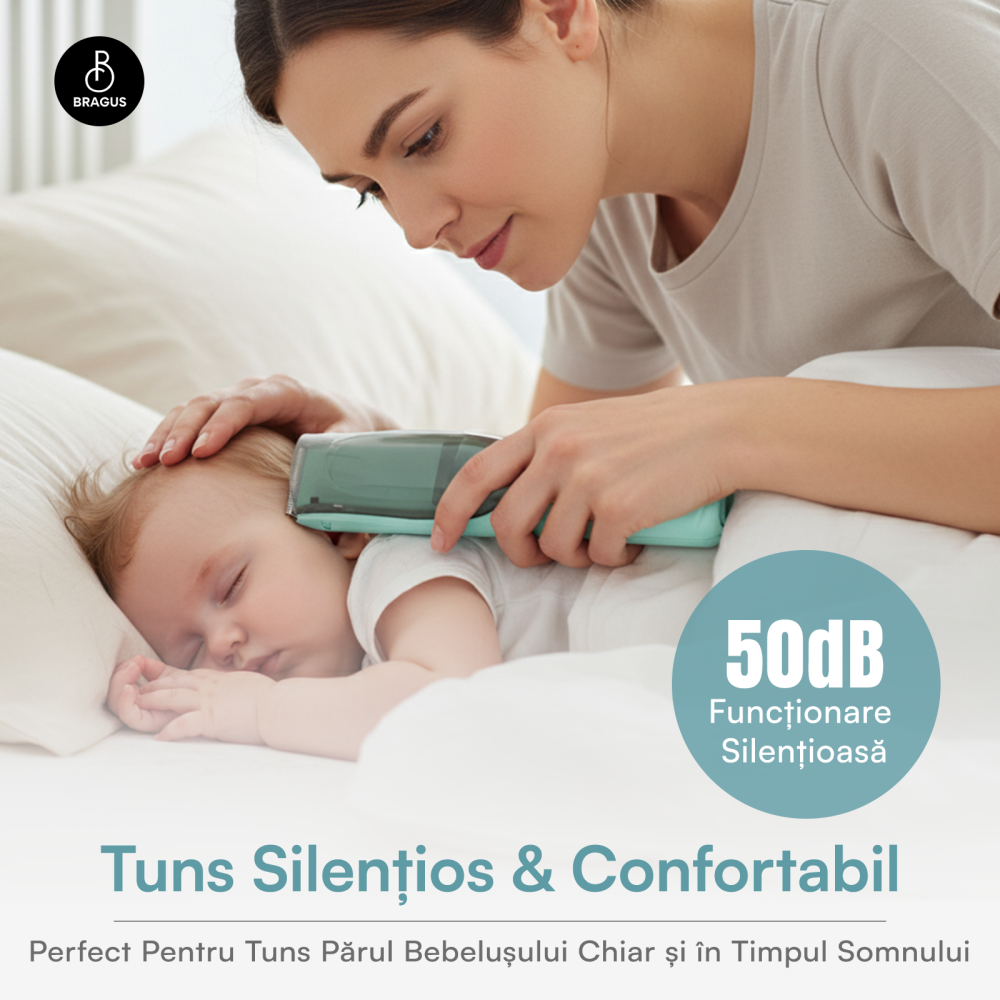 Aparat de Tuns pentru Bebelusi, Copii si Adulti, BRAGUS, 600mAh, 2 Trepte de Viteza, 2 Motoare Silentioase, Functie de Aspirare a Parului, Rezistent la Apa IPX7, Reincarcabil USB, 3 Piepteni Inclusi [8]