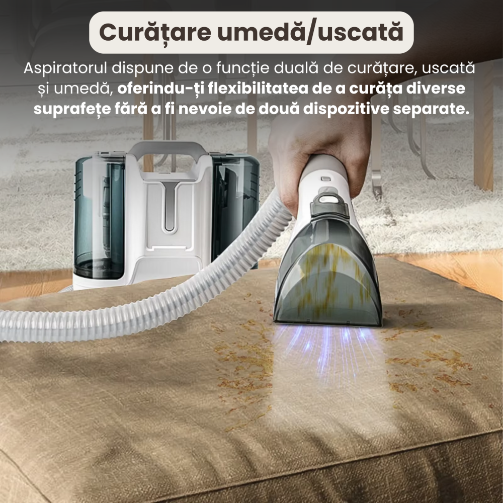 Aspirator cu Spalare Injectie-Extractie, 12.000Pa, Rezervor Apa 1.8L, 220V, 450W, 75dB, Aspirator Multifunctional pentru Toate Suprafetele, Elimina Bacteriile, Pentru Casa si Birou, Cablu 5M, Alb [4]