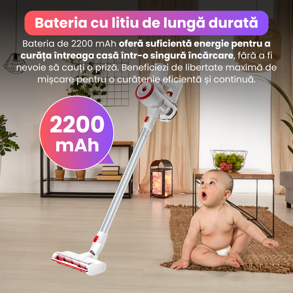 Aspirator vertical fara fir BRAGUS, silentios, iluminare LED, montare pe perete, 2 moduri de aspirare, 170W, 2200 mAh, aspirare maxim 40 min, 15000 Pa, inaltime reglabila, 4 capete incluse, alb [6]