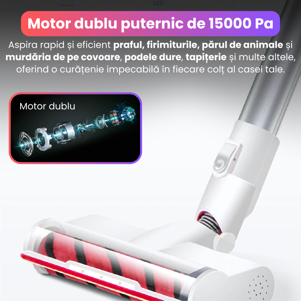 Aspirator vertical fara fir BRAGUS, silentios, iluminare LED, montare pe perete, 2 moduri de aspirare, 170W, 2200 mAh, aspirare maxim 40 min, 15000 Pa, inaltime reglabila, 4 capete incluse, alb [3]