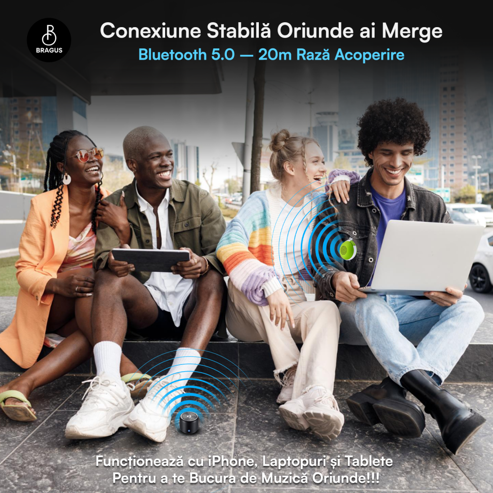 Boxa Portabila Mini, BRAGUS, Boxa Bluetooth 5.0, Rezistenta la Apa IPX7 si Praf, Baterie 700mAh, Autonomie 17h, Bass Puternic, Calitate Audio Excelenta, Stereo, Husa Protectie Inclusa, Wireless, 175g [8]
