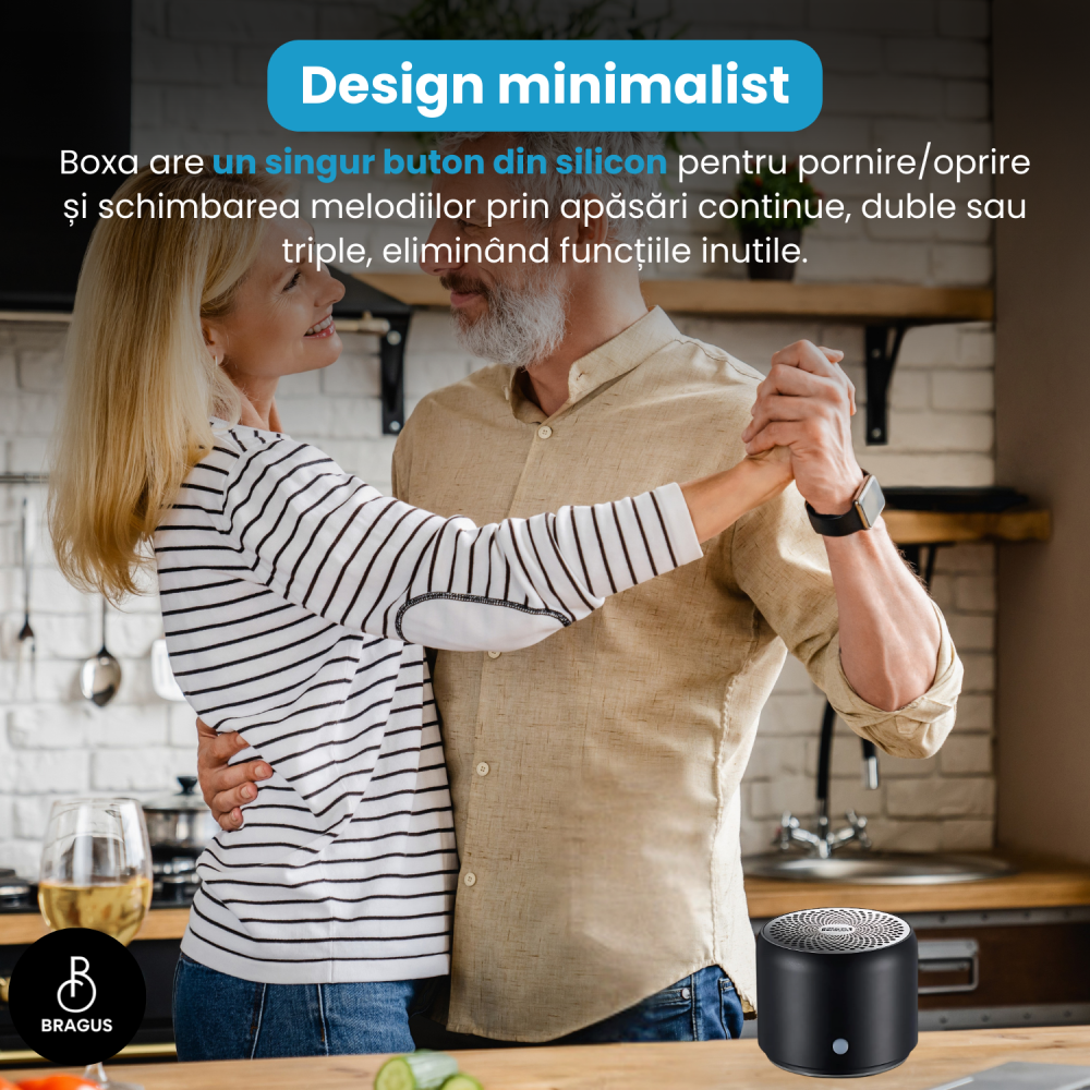 Boxa Portabila Mini, BRAGUS, Boxa Bluetooth 5.0, Rezistenta la Apa IPX7 si Praf, Baterie 700mAh, Autonomie 17h, Bass Puternic, Calitate Audio Excelenta, Stereo, Husa Protectie Inclusa, Wireless, 175g [11]