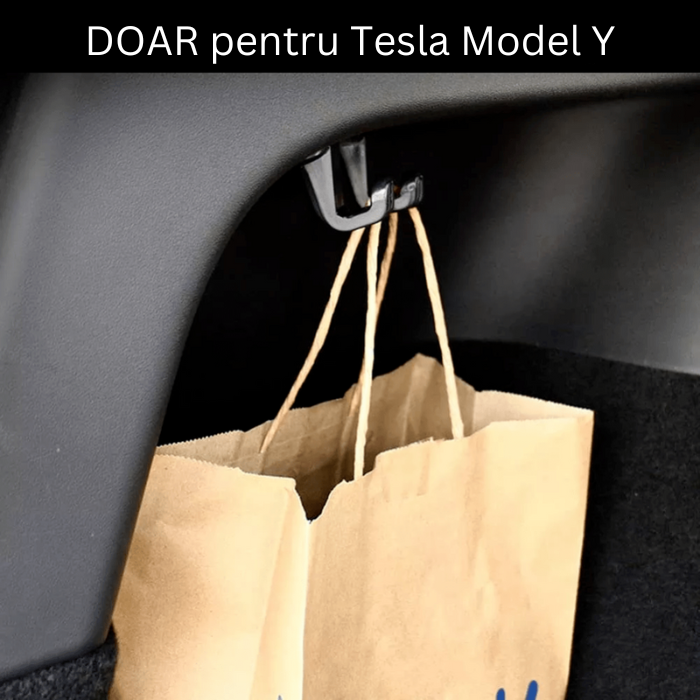 Carlig pentru agatarea pungilor in portbagaj BRAGUS®, compatibil cu Tesla Model Y, cu 2 suporturi, greutate maxima 15 kg, din plastic, negru [5]