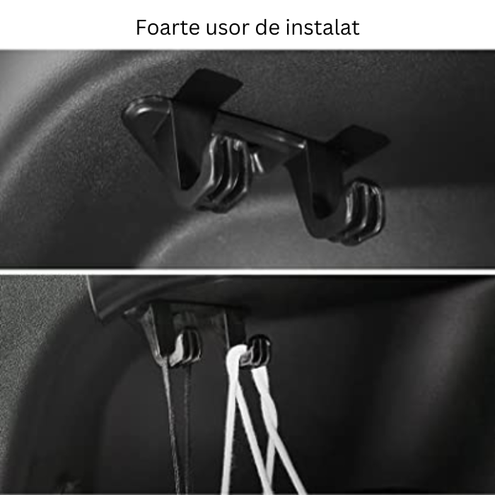 Carlig pentru agatarea pungilor in portbagaj BRAGUS®, compatibil cu Tesla Model Y, cu 2 suporturi, greutate maxima 15 kg, din plastic, negru [2]