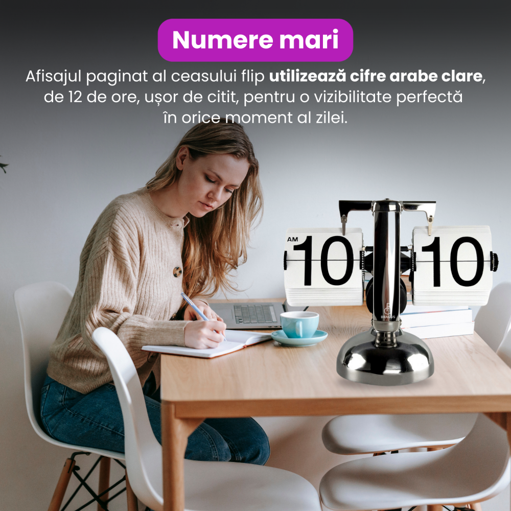 Ceas retro BRAGUS®, design classic, analogic, potrivit pentru o varietate de decoruri, intoarcere automata, metal solid [6]